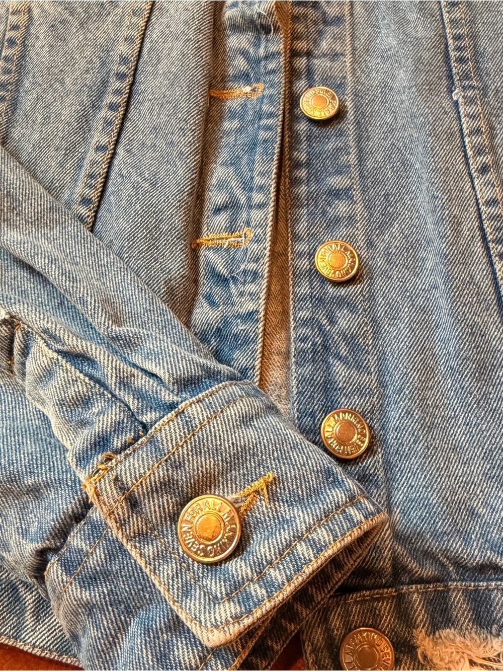 7 For All Mankind Light Blue Distressed Denim Jacket - Picture 4 of 14
